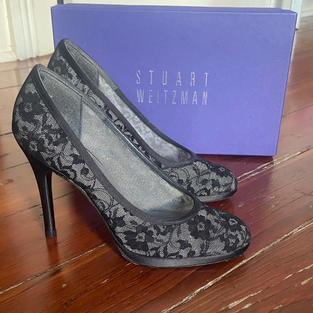 Stuart Weitzman Black Lace Pump Heels